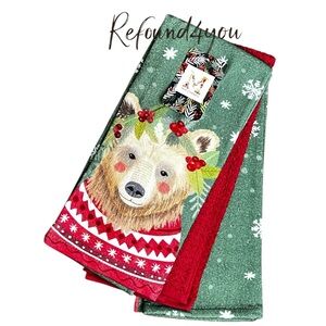 Mia Charo - ‘Festive Bear’ Dish Towels (3) NWT. Firm! Last one!